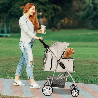 4-Wheel Pet Stroller for Small Dogs and Cats, Up to 33 lb, Gray