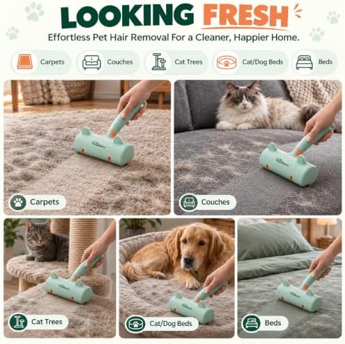 Pet Hair Remover Roller - Reusable Lint Roller for Dog and Cat Hair, Easy to Clean Electrostatic Pet Hair Removal Tool with Ergonomic Grip for Bedding, Couch, Carpet and Car Interiors