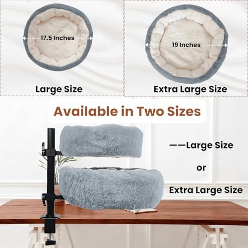 Cat Desk Bed, XL, Reversible 2-Tone, Adjustable, Light Gray