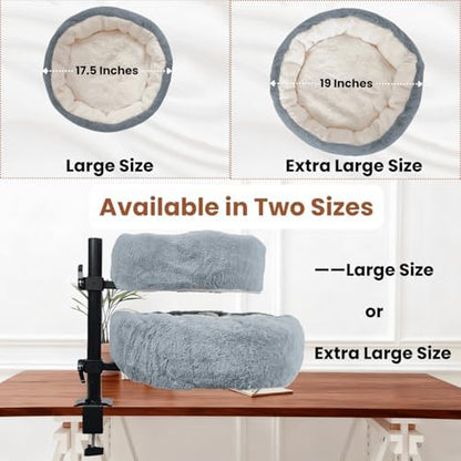 Cat Desk Bed, XL, Reversible 2-Tone, Adjustable, Light Gray