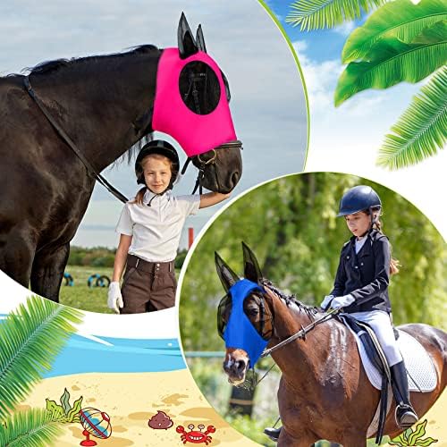 Weewooday 3 Pcs Horse Fly Mask with Ears, L, Purple, Blue, Pink