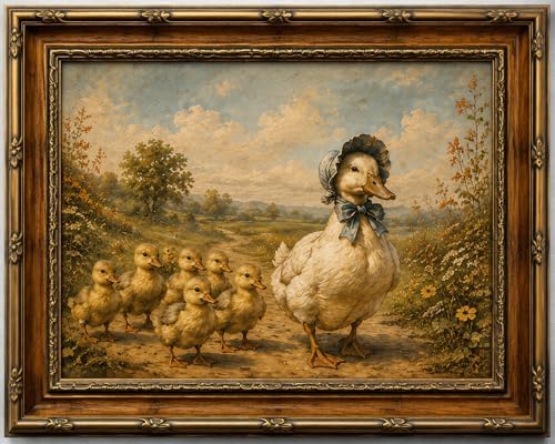 Framed Vintage Style Canvas Print Rustic Forest Scene with a Flock of Ducks Farmhouse Decor for Bedroom or Living Room 8x10 Inches Ready to Hang or Display on Tabletop