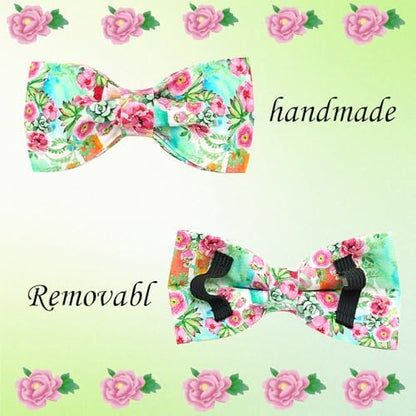 Dog Collar Cute Flowers Print Pet Collar Soft Puppy Collar with Bow Adjustable Metal Buckle Collar Gift for Large Dogs