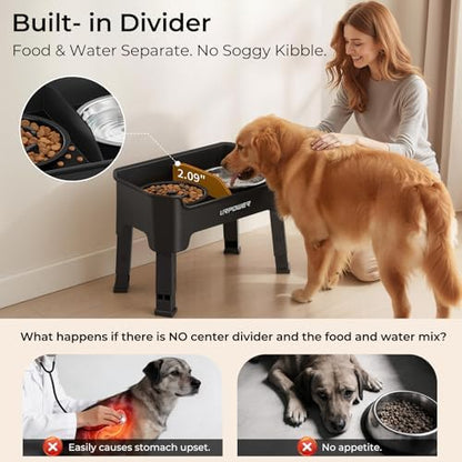 URPOWER Mess Proof Elevated Dog Bowls, Slow Feeder with Splash Guard