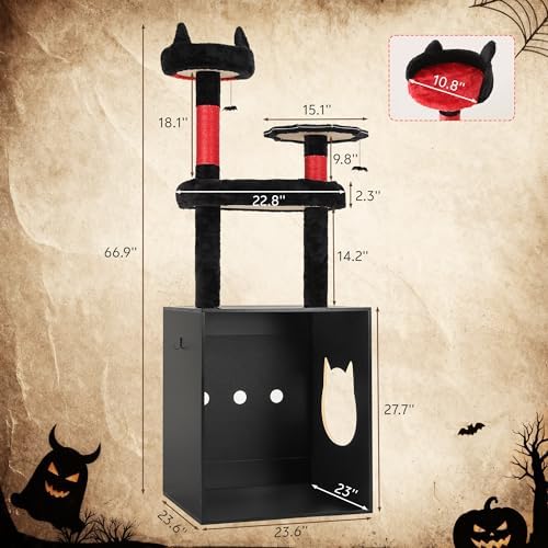 Cat Tree Tower with Litter Box Enclosure, 67''H Cat Tower, Black
