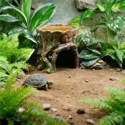 Reptile Hide Cave Resin, 2 in 1 Reptile Hideout Cave and Water Tray