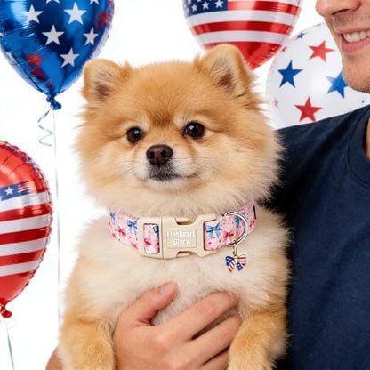 Lionheart glory Patriotic Flag Dog Collar - 4th of July American Flag Dog Collars,Pink Bow Pattern Adjustable Pet Collar for X-Small Dogs Male Female Dogs Summer Pet Collars