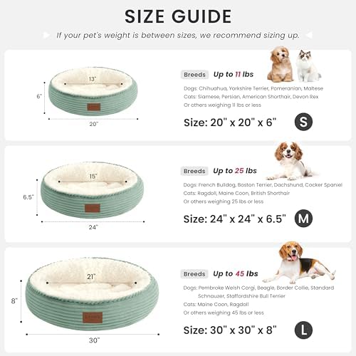 Love's cabin Round Donut Cat and Dog Cushion Bed, 30in Pet Bed for Medium or Large Dogs, Anti-Slip & Water-Resistant Bottom, Soft Durable Fabric Pet Beds, Washable Calming Cat Bed, Apple Green