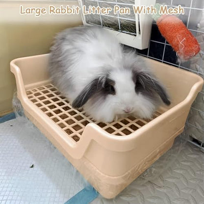 PINVNBY Extra Large Rabbit Litter Box Small Animal Potty Trainer Huge Bunny Litter Pan Plastic Pet Corner Toilet with Mash for Adult Guinea Pigs Chinchillas Ferrets (Beige)