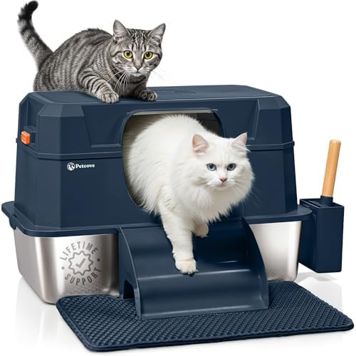 PetCove IronPaws Stainless Steel Enclosed Litter Box, XL Kit, 3 in 1 Design