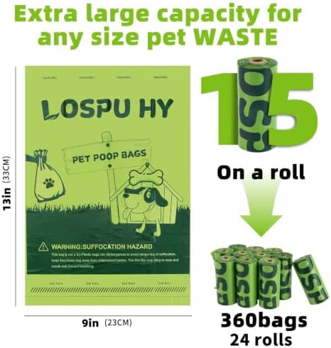 Dog Poop Bags Rolls, Extra Thick Leak Proof Pet Waste Bag, 360 Count Tear Resistant Poop Bags for Dogs for Outdoor Doggie Walking and Cat Litters Cleaning