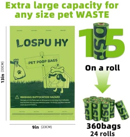 Dog Poop Bags Rolls, Extra Thick Leak Proof Pet Waste Bag, 360 Count Tear Resistant Poop Bags for Dogs for Outdoor Doggie Walking and Cat Litters Cleaning