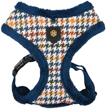 Puppia Kent Dog Harness Over-The-Head Warm Winter Houndstooth Pattern Adjustable Chest for Small and Medium Dog, Blue, Small