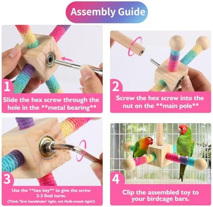 Kyouki Bird Perch Toy Parakeets Toy for Small & Medium Parrots - 360° Spinning Stand for Conures, Cockatiels, Lovebirds,Quakers | Colorful Sisal Rope Spinning Toy (Colorful, Medium Size)