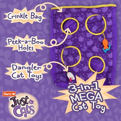 Hartz Just for Cats The Crinkler, 3-in-1 Mega Cat Toy with Silver Vine & Catnip, Crinkle Bag, Peek-a-Boo Holes, 3 Dangler Toys