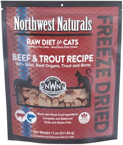 Northwest Naturals Freeze-Dried Beef & Trout Cat & Kitten Food, Bite-Sized Nibbles, Healthy, Limited, Human-Grade Ingredients, All-Natural, High-Protein Raw Diet, Complete & Balanced, Grain-Free 11 oz