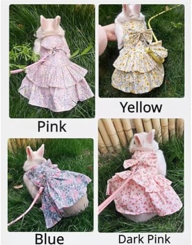 Rabbit Leash and Harness Set Adjustable Bunny Rabbit Dress Rabbits Clothes Outfit for Small Pet Ferret Guinea Pig Kitten Puppy (Blue,S)