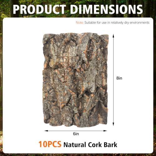 10 Pcs Natural Cork Bark, Reptile Cork Bark 5.9x7.9 Inches, Cork Bark Climbing Mat for Reptiles Turtle Dragon Lizard Geckos Bearded Geckos Frogs, Terrarium Background Habitat Decor
