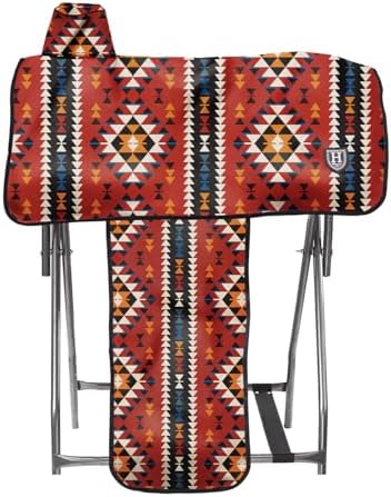 Harrison Howard Sturdy Waterproof Western Saddle Cover with Stylish Prints that Stand Out Keep Your Saddle in Pristine Condition Perfect for Showing or Riding Events-Classic Indian Red