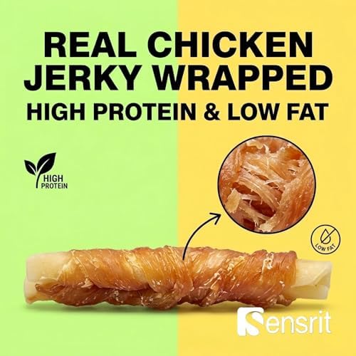 Chicken Wrapped Cowhide Rolls for Dogs - 10 Oz (285g) Savory Jerky Dog Treats, Long Lasting Rawhide Chews for Training Reward & Dental Health, High Protein Dog Snacks for All Breeds
