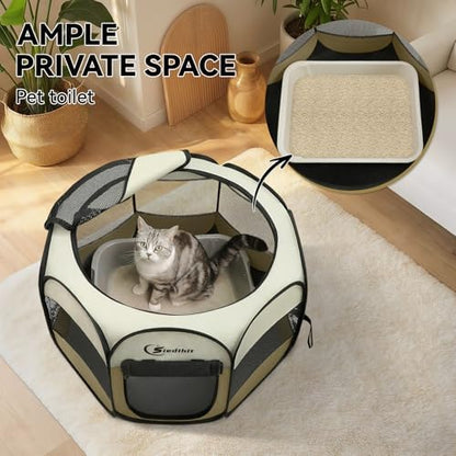 Sieidihit Dog Cat Playpen Puppy Crate Cage Indoor Outdoor (Khaki, Small)
