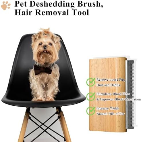 Wooden Deshedding Brush for Dogs, Cats & Horses, Deshedding Grooming Tool Curry Comb Pet Hair Removal Tool, Deshedding Dog Brush Combs for All Hair Types, 4.33 Inch