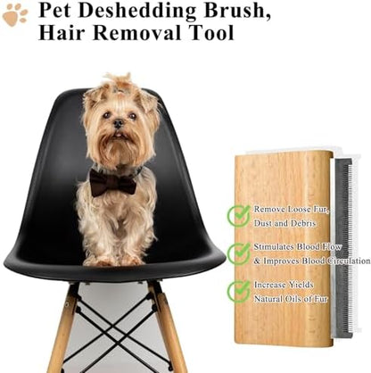 Wooden Deshedding Brush for Dogs, Cats & Horses, Deshedding Grooming Tool Curry Comb Pet Hair Removal Tool, Deshedding Dog Brush Combs for All Hair Types, 4.33 Inch
