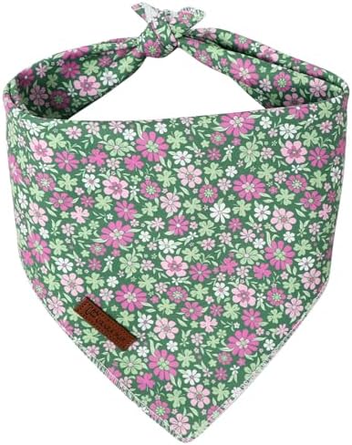 St. Patrick's Dog Bandana, UP URARA PUP Shamrock Triangle Bid Scarf for Medium Large Dogs, Cotton Kerchief for Girl Boy Puppies, Cute Spring Green Bandana,S