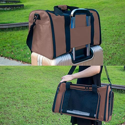 Soft Sided Carrier for Small Medium Cats Dogs,TSA Airline Approved Collapsible Travel Pet Carrier (Medium, Brown)