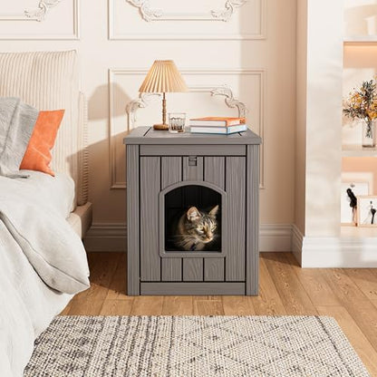 Litter Box Enclosure, Waterproof & Weatherproof Plastic Cat House for Indoor Outdoor Use, Multi-Functional Hidden Litter Box Furniture for Living Room, Backyard, Patio, Garage