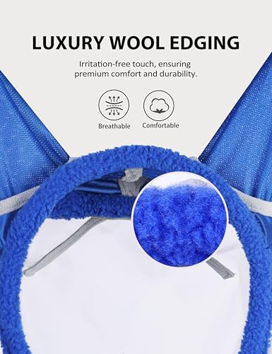 Harrison Howard CareMaster Horse Fly Mask UV Protective Fine Mesh with Extra Wool Soft Touch on Skin Champion Blue-Silver M