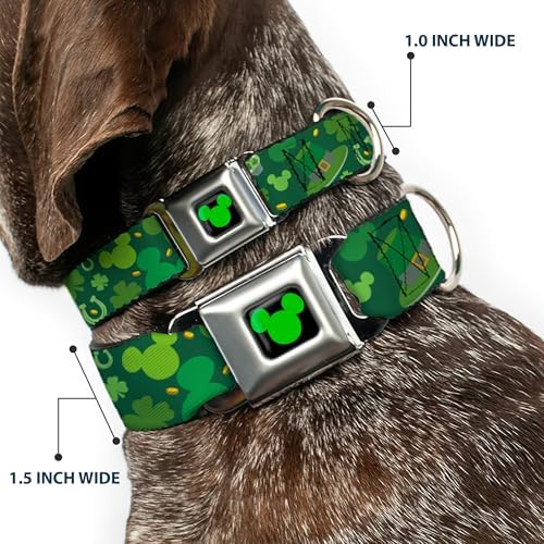 Buckle-Down Seatbelt Buckle Dog Collar - St. Patrick's Day Mickey Collage Greens - 1" Wide - Fits 11-17" Neck - Medium
