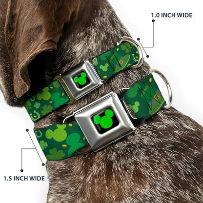 Buckle-Down Seatbelt Buckle Dog Collar - St. Patrick's Day Mickey Collage Greens - 1" Wide - Fits 11-17" Neck - Medium