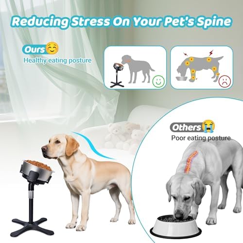 Elevated Adjustable Dog Bowl Feeding Stand, 3 Heights and Tiled Ajudst, Compatible with Moost Feeding Bowls, Great for Medium Large Dogs(Stainless Bowl 1 Pack Updated)