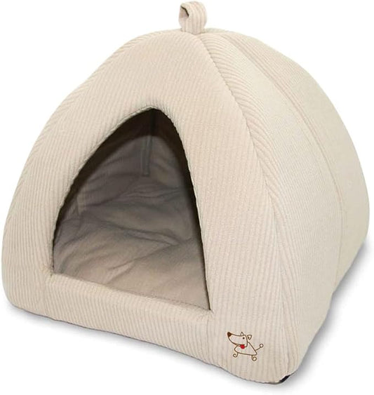 Best Pet Supplies Cat Bed for Indoor Cat, Domed Tent House with Removable Pillow, Covered Cat Cave for Small Dog, Puppies and All Breeds of Cats - Corduroy Beige1, 19 x 19 x H:19"