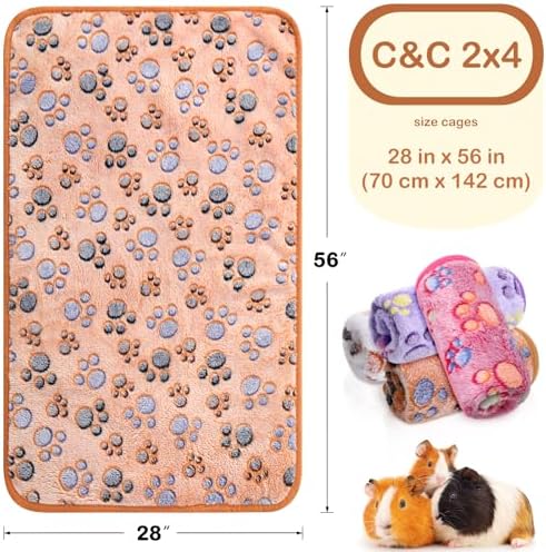 Reginary 4 Pcs Guinea Pig Fleece Cage Liners, Paw Print, 28 x 56 Inch