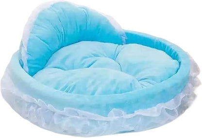 Cute Princess Pet Bed with Lace, Cotton Cat Bed & Teddy Litter for Cats & Small Dogs, Pet Kennel Supplies(Blue,L 48cm)