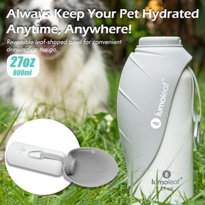 LumoLeaf Insulated Dog Water Bottle 27 oz Stainless Steel - Keep Water Cool or Warm, Portable Pet Water Bowl for Travel, Wide Mouth for Easy Ice Filling & Cleaning (Grey, 27 oz)