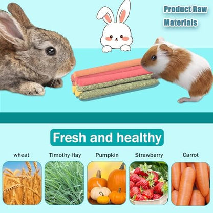 QWR 23 PCS Natural Wooden Rabbit Toys,Safe Bunny Chew Toys for Teeth,Grass Timothy Sticks,Sweet Bamboo,Guinea Pigs Teeth Grinding Toys for Chinchillas, Hamsters & Small Animals - Indoor & Outdoor