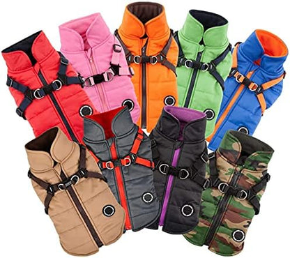Puppia Mountaineer Winter Dog Coat with integrated harness No Pull Cold Weather Waterproof Warm Fleece Back Zipper for Small & Medium Dog, PINK, Large