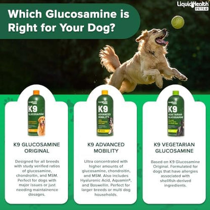 LIQUIDHEALTH Pets K9 Liquid Glucosamine for Dogs, Puppies, Senior Canines with Chondroitin, MSM, Hyaluronic Acid - Dog Vitamins for Hip Joint Health, Dog Joint Oil, Joint Juice - Made in USA (2 Pack)