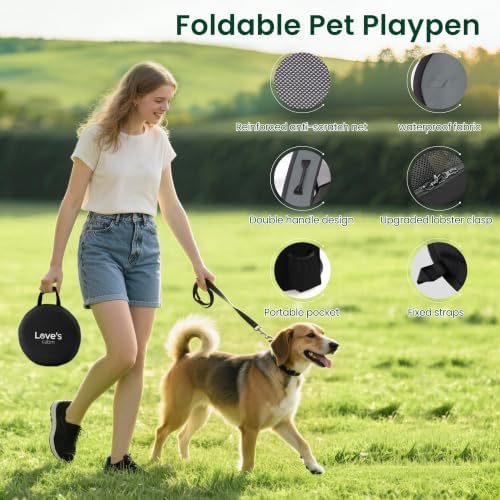Love's cabin Pet Puppy Dog Playpen, Large Dog Tent Crates Cage Indoor/Outdoor, Portable Exercise Playpen for Dog and Cat, Foldable Pop Up Dog Kennel Playpen with Carring Case (L, Grey)