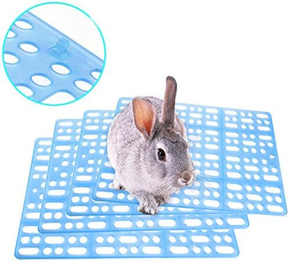 Hamiledyi 4 Pcs Rabbit Cage Mats Small Animal Plastic Feet Pads Floor Mat for Pet Cats Dogs Bunny Hamster Rat Chinchilla Guinea Pig(Blue)
