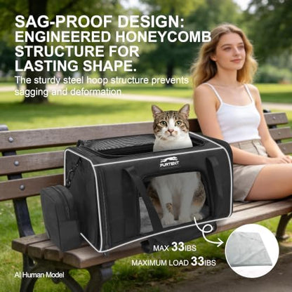 Soft-Sided Cat Carrier with Foldable Litter Box for Air Travel, Black