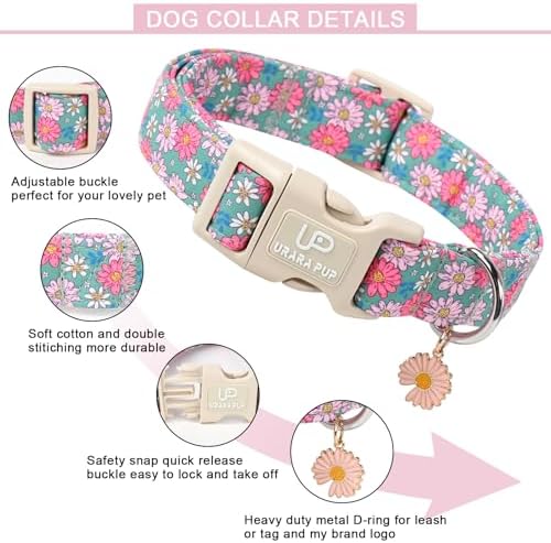 Summer Dog Collar–Spring Summer Floral Dog Collars,Wildflowers Pet Collar with Quick Release,Adjustable for Small/Medium Dogs