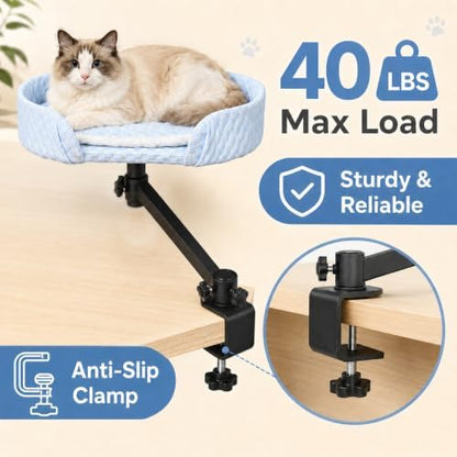 Desk Bed for Indoor Cats, Adjustable Clamp-On Bed with 40 lbs Weight