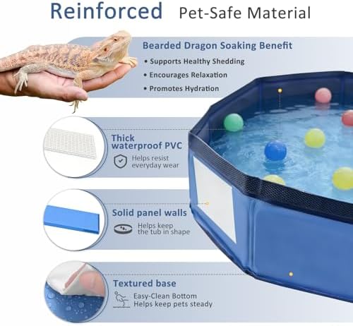 Eooqi Foldable Bearded Dragon Bathtub, Blue 19 x 3.5 in Pet Bath Pool,Collapsible Non-Slip Reptile Water Tub for Small Dogs, Cats & Turtles, Reinforced Bottom for Stability