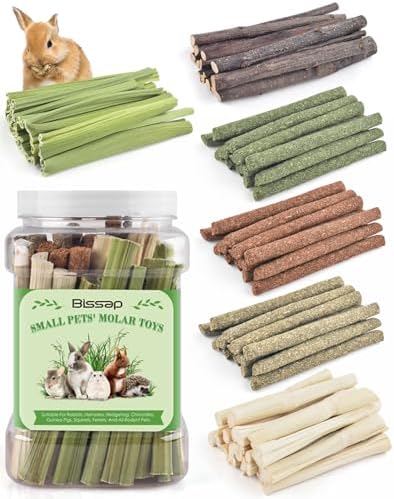 Bissap 54 PCS Rabbit Chew Sticks, Mix Natural Sweet Bamboo Timothy Hay Oat Carrot Chew Stick Apple Branch Bunny Chews for Rabbit Hamster Chinchilla Guinea Pig Small Pet Molar Treats