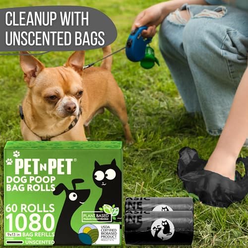 Pet N Pet Poop Bags for Dogs, 1080 Count, Plant Based, Black 9x13 Thick