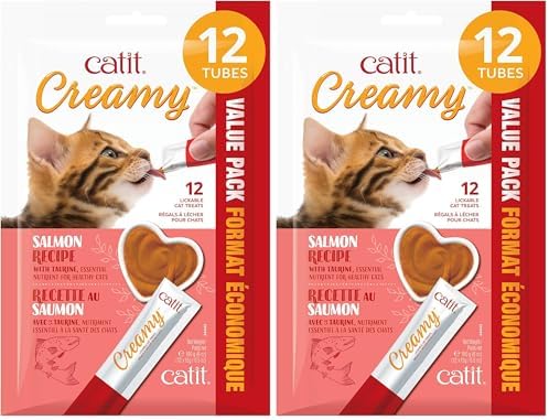 Catit Creamy Lickable Cat Treat, Healthy Cat Treat, Salmon, 24 Pack